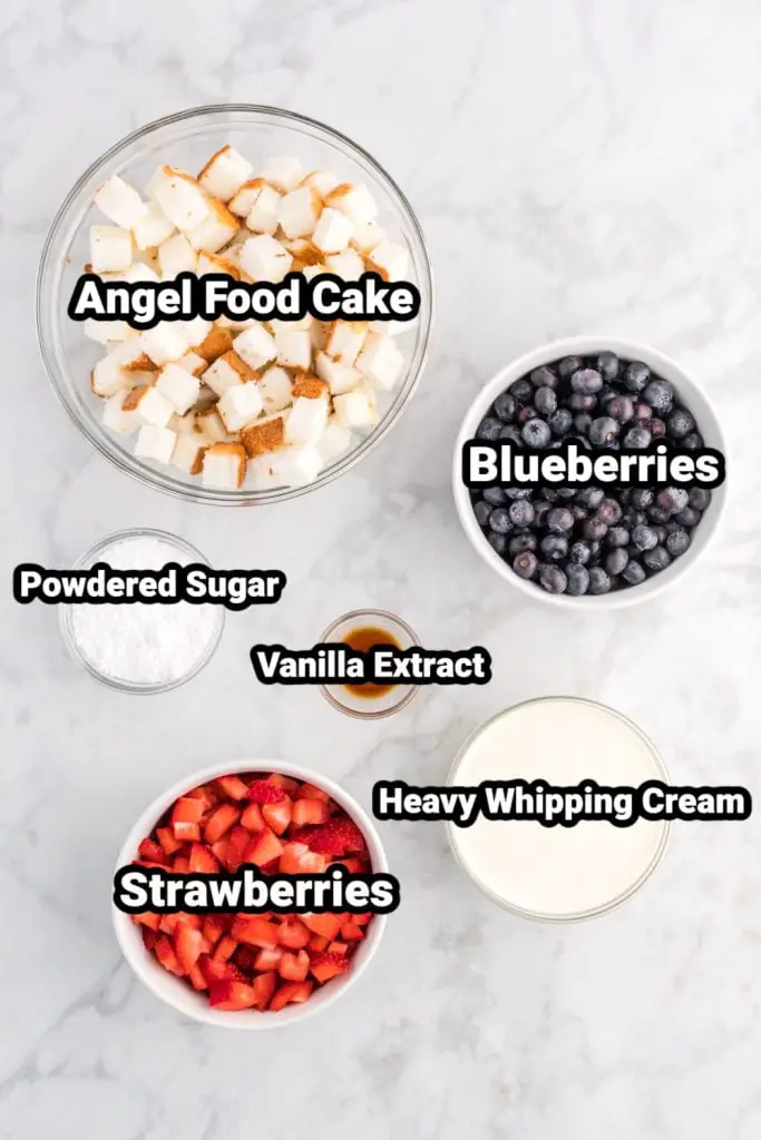 Zutaten für Rot-Weiß-Blau-Mini-Trifle