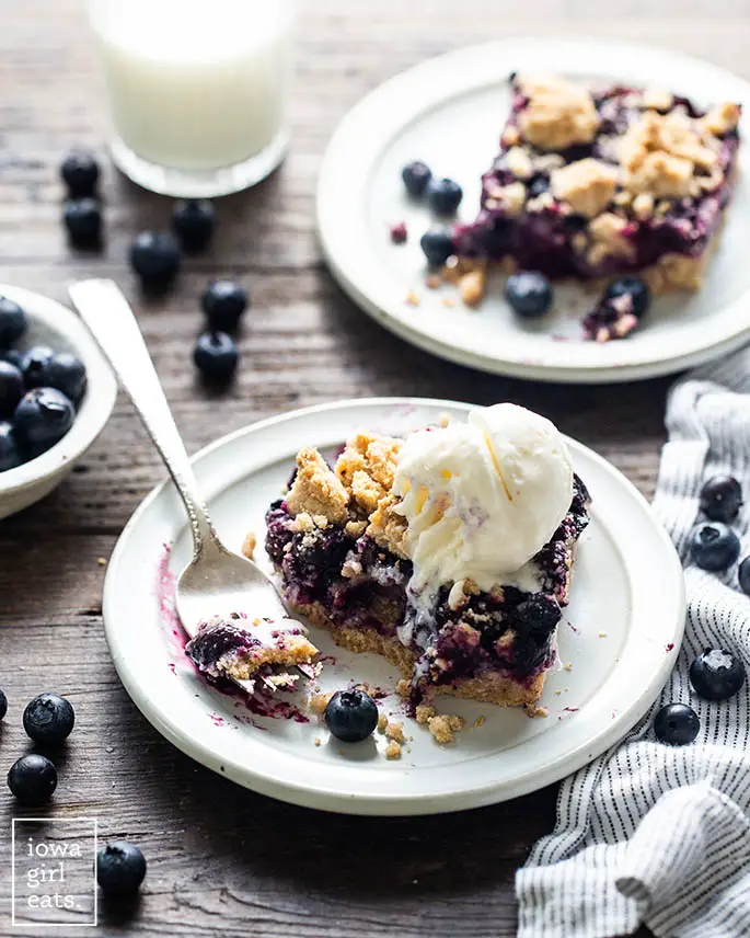 glutenfreier Blaubeerkuchenriegel mit Eis