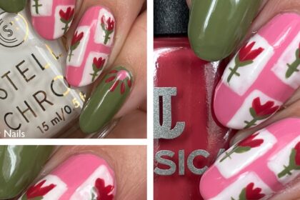 Block-Nagelkunst mit Frühlingsblumen