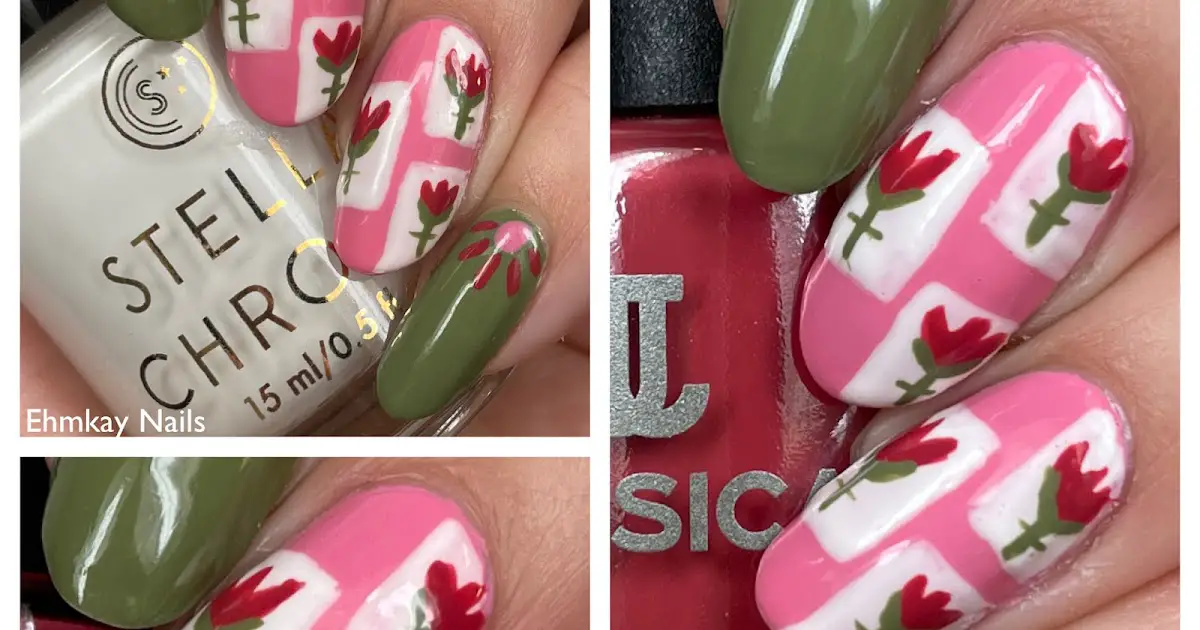 Block-Nagelkunst mit Frühlingsblumen