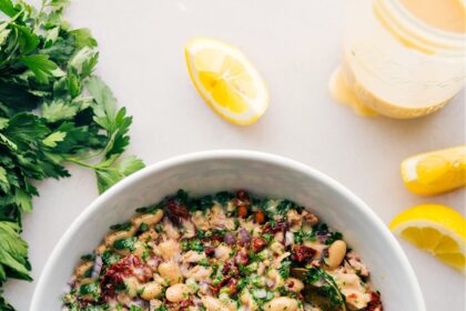 Tuna-White Bean Salad in a bowl ready to be served and enjoyed.