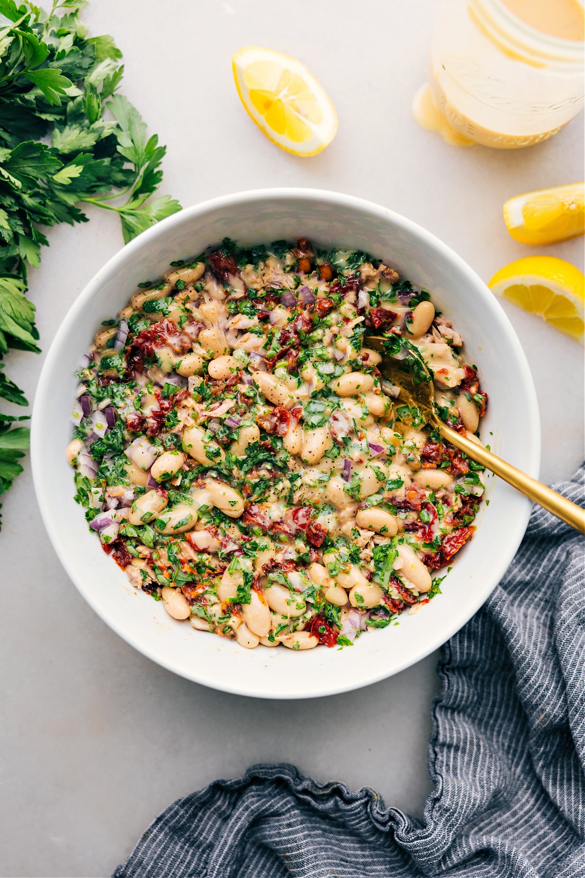 Tuna-White Bean Salad in a bowl ready to be served and enjoyed.