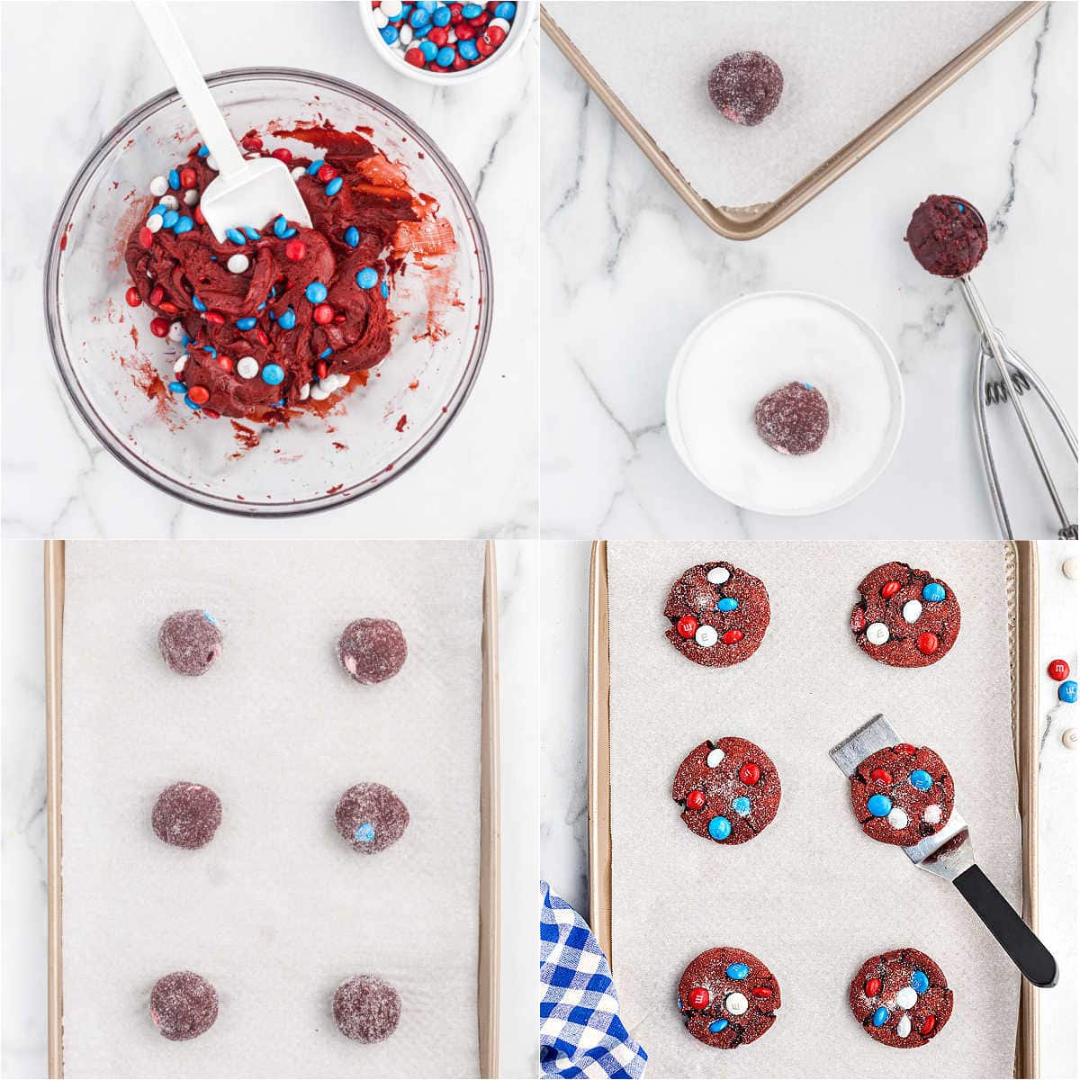 Schritt-für-Schritt-Fotos zeigen, wie man Kekse mit Kuchenmischung macht.