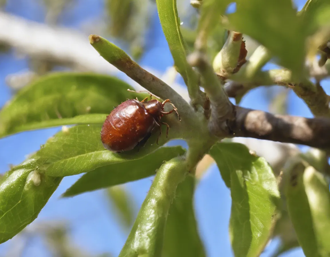 Nahaufnahme eines Schädlings auf einem Obstbaum