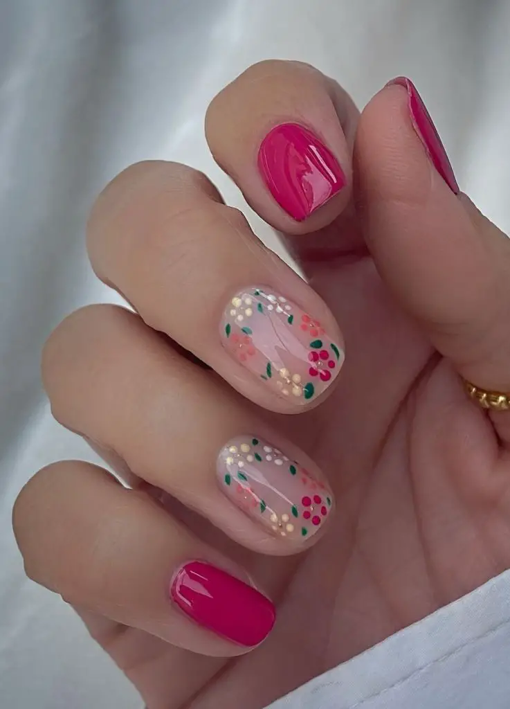 Nagelideen für die Brautparty – leuchtendes Blumendesign