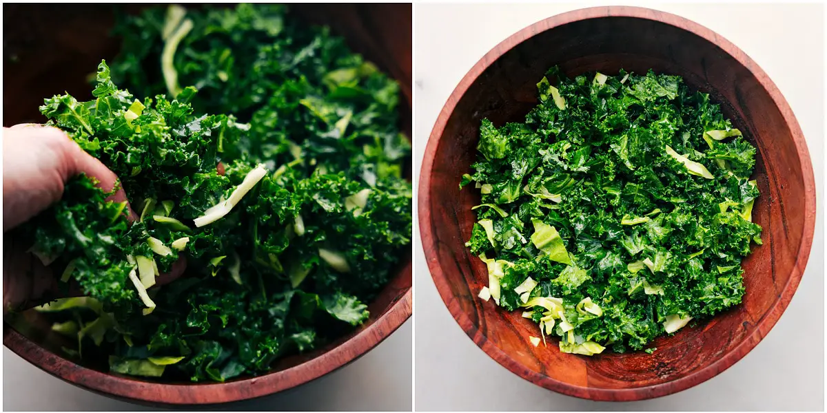 Für dieses Rezept wird das Grünzeug in einer großen Schüssel vermischt.