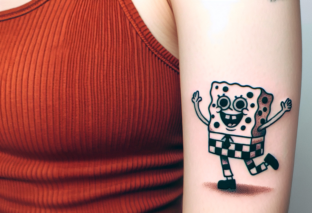 Lustiges Spongebob-Tattoo am Oberarm