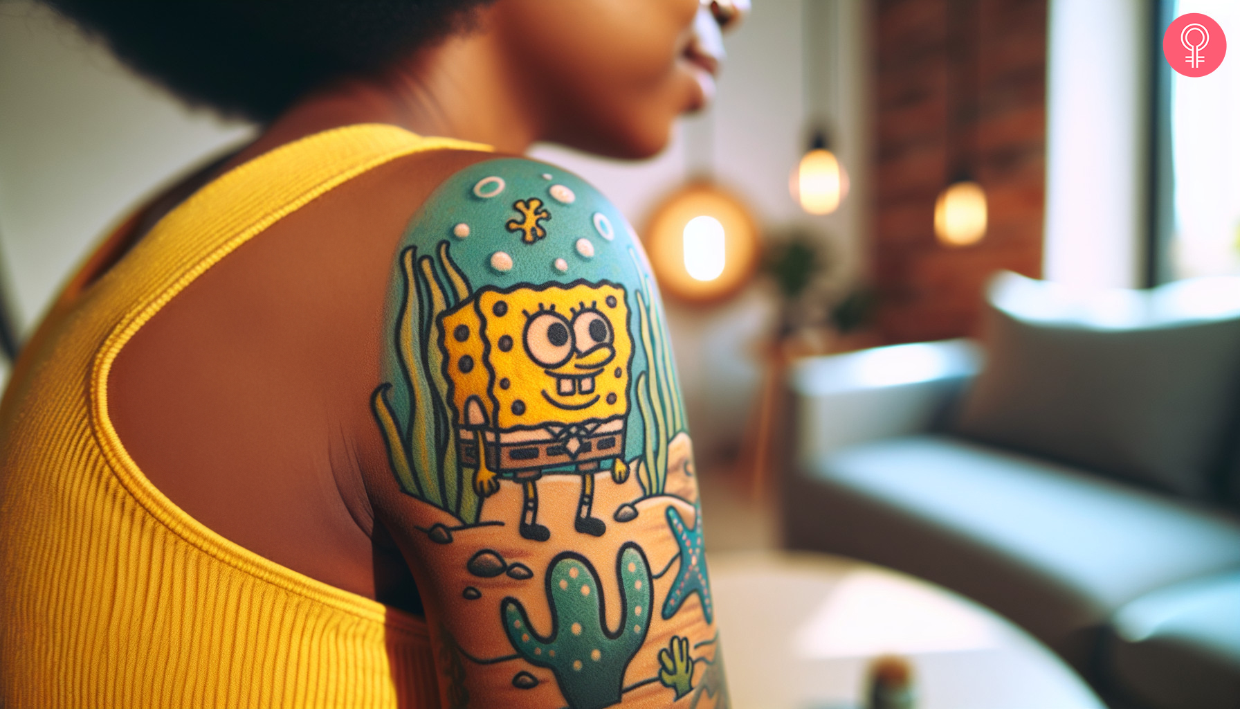 Traditionelles Spongebob-Tattoo auf dem Oberarm