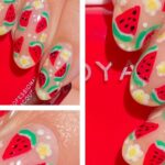 Wassermelonen- und Gänseblümchen-Sommer-Nagelkunst