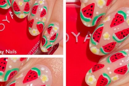 Wassermelonen- und Gänseblümchen-Sommer-Nagelkunst