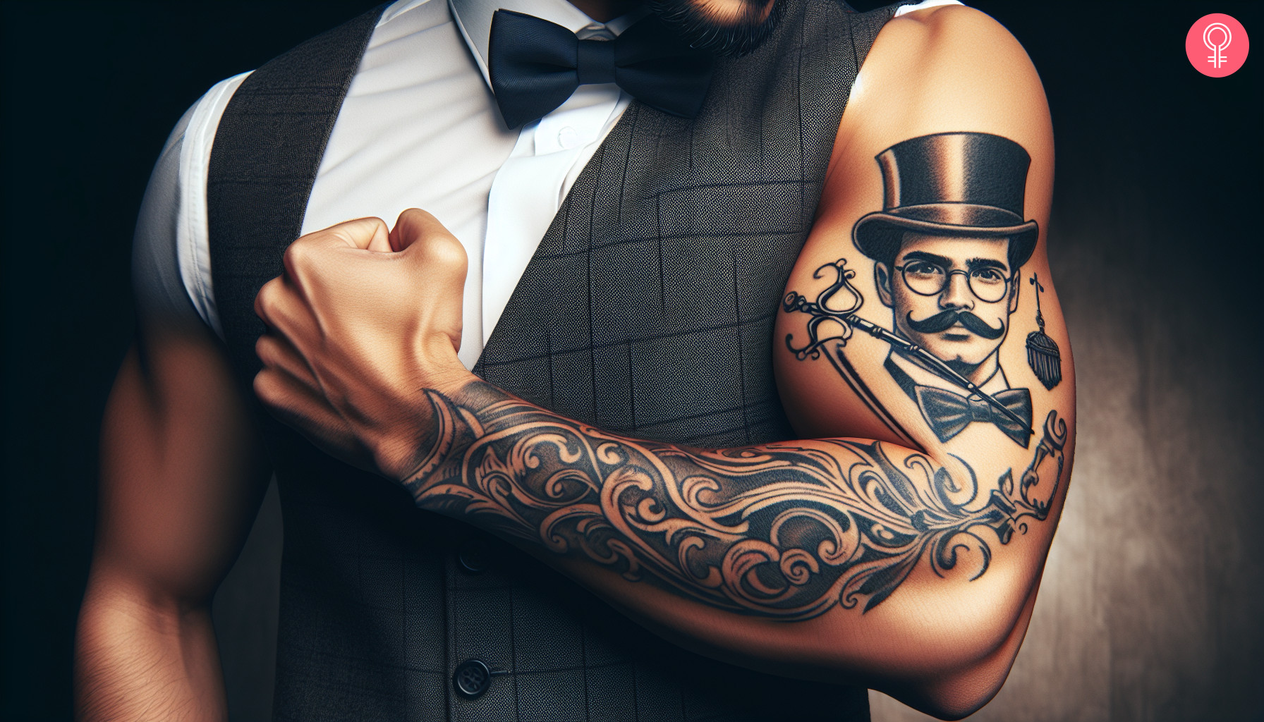 Mann mit Gentleman-Bizeps-Tattoo