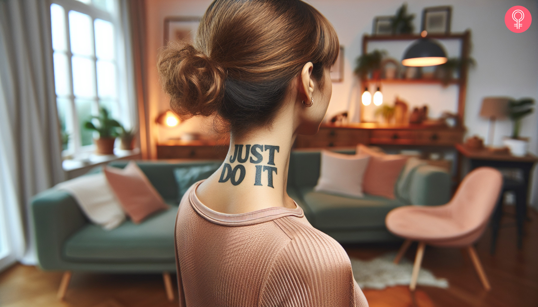 Tattoo mit Blockbuchstaben-Zitat „Just Do It“ im Nacken