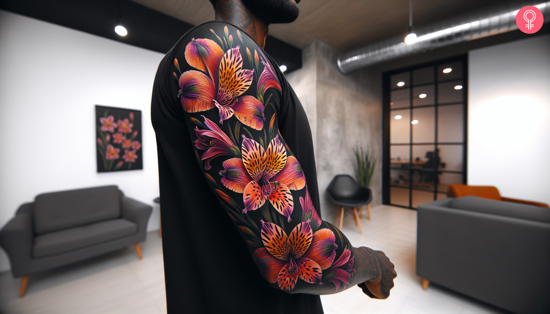 Alstroemeria-Tattoo auf dem Ärmel eines Mannes