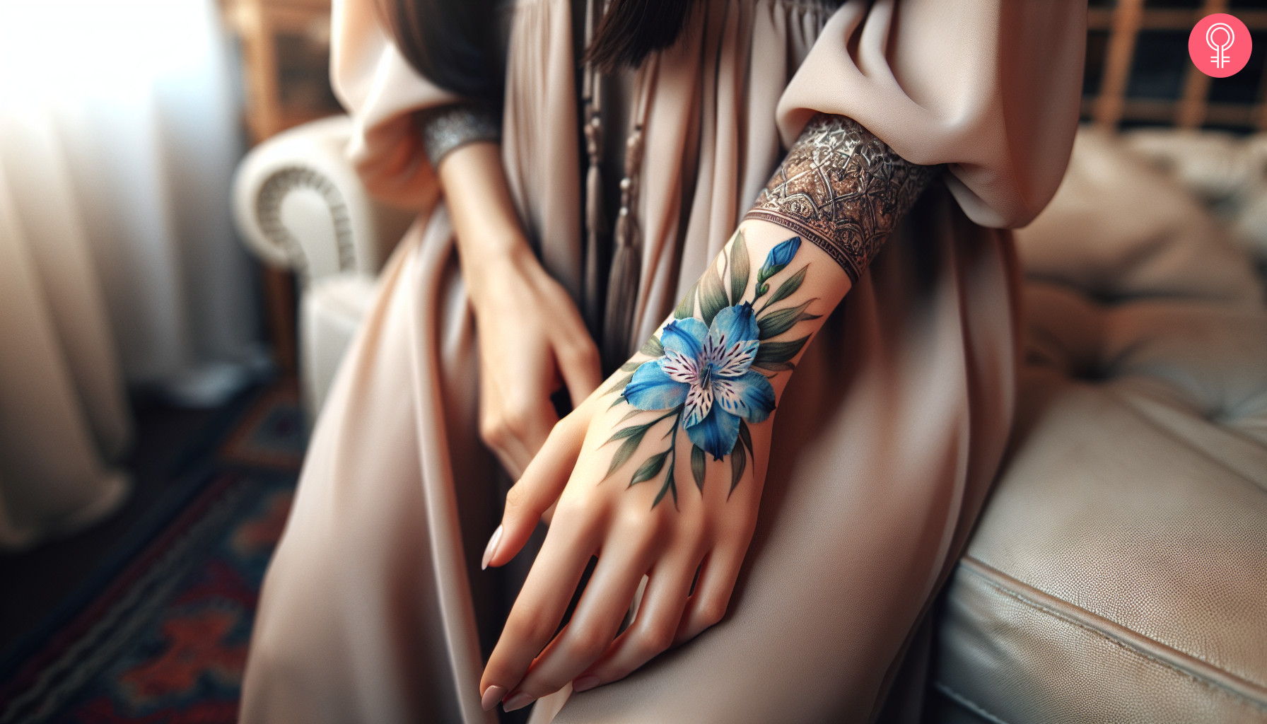 Alstroemeria-Tattoo auf der Hand einer Frau