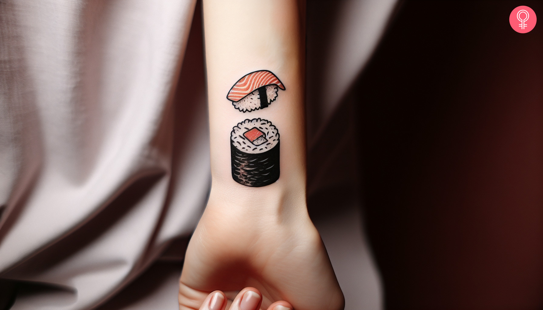 Buntes Sushi-Tattoo am Handgelenk