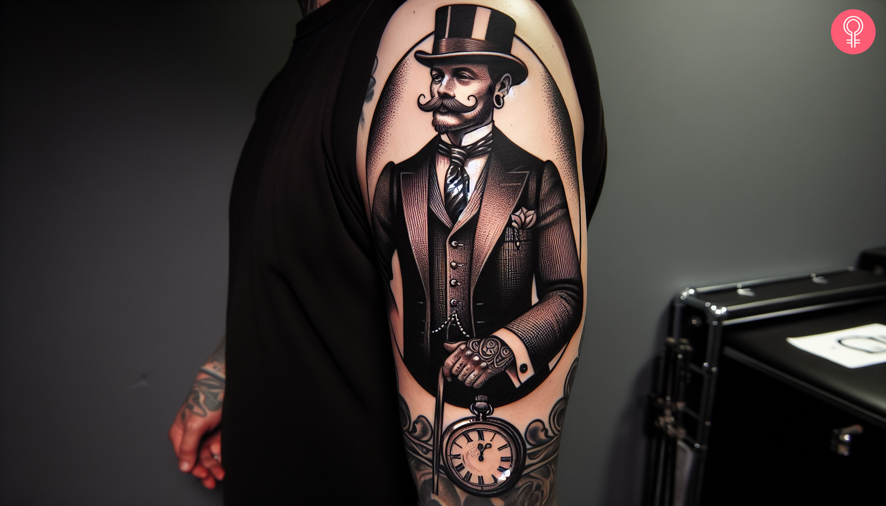 Mann mit traditionellem Gentleman-Tattoo auf dem Arm