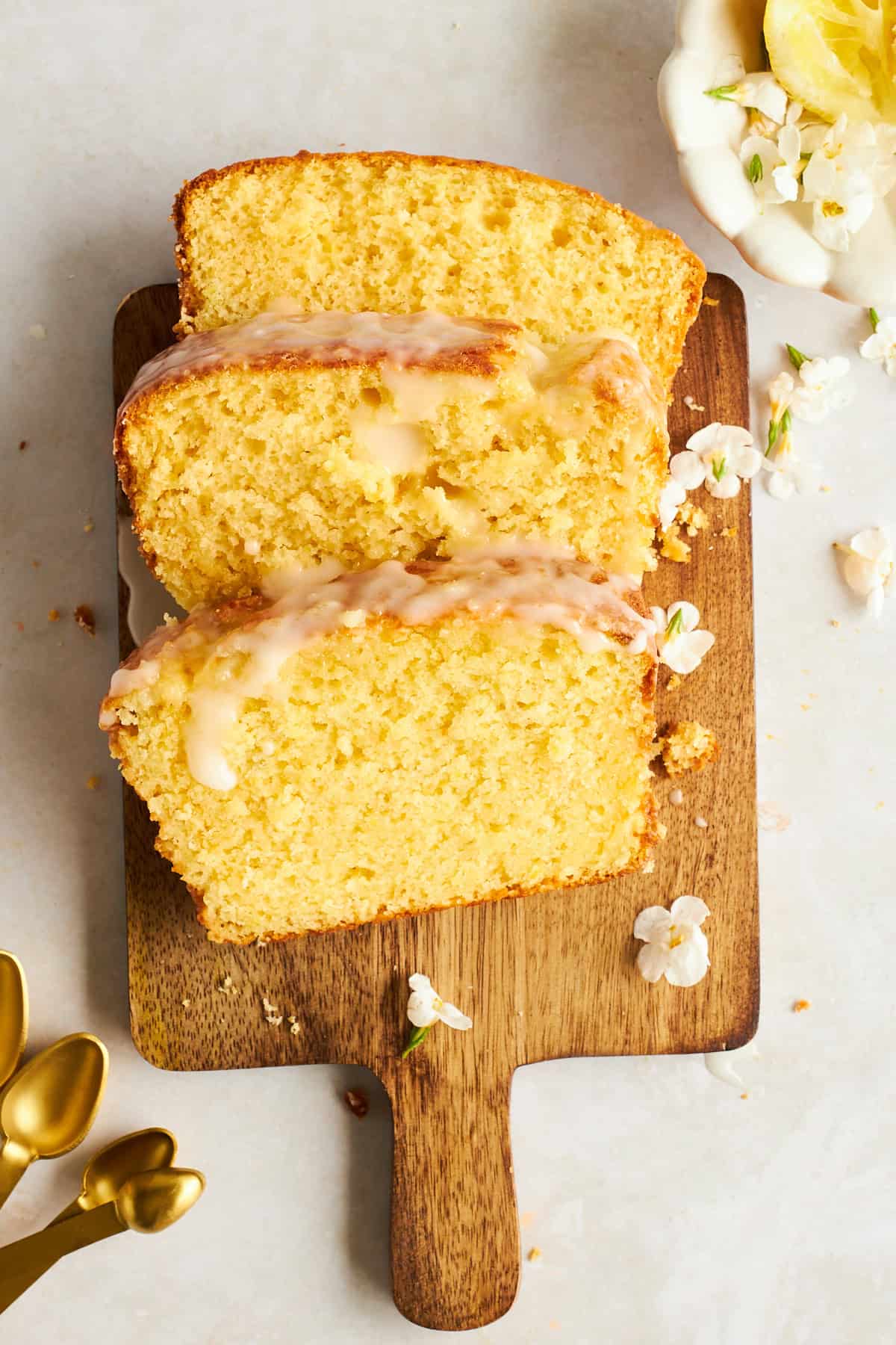 3 slices of glazed lemon bread.