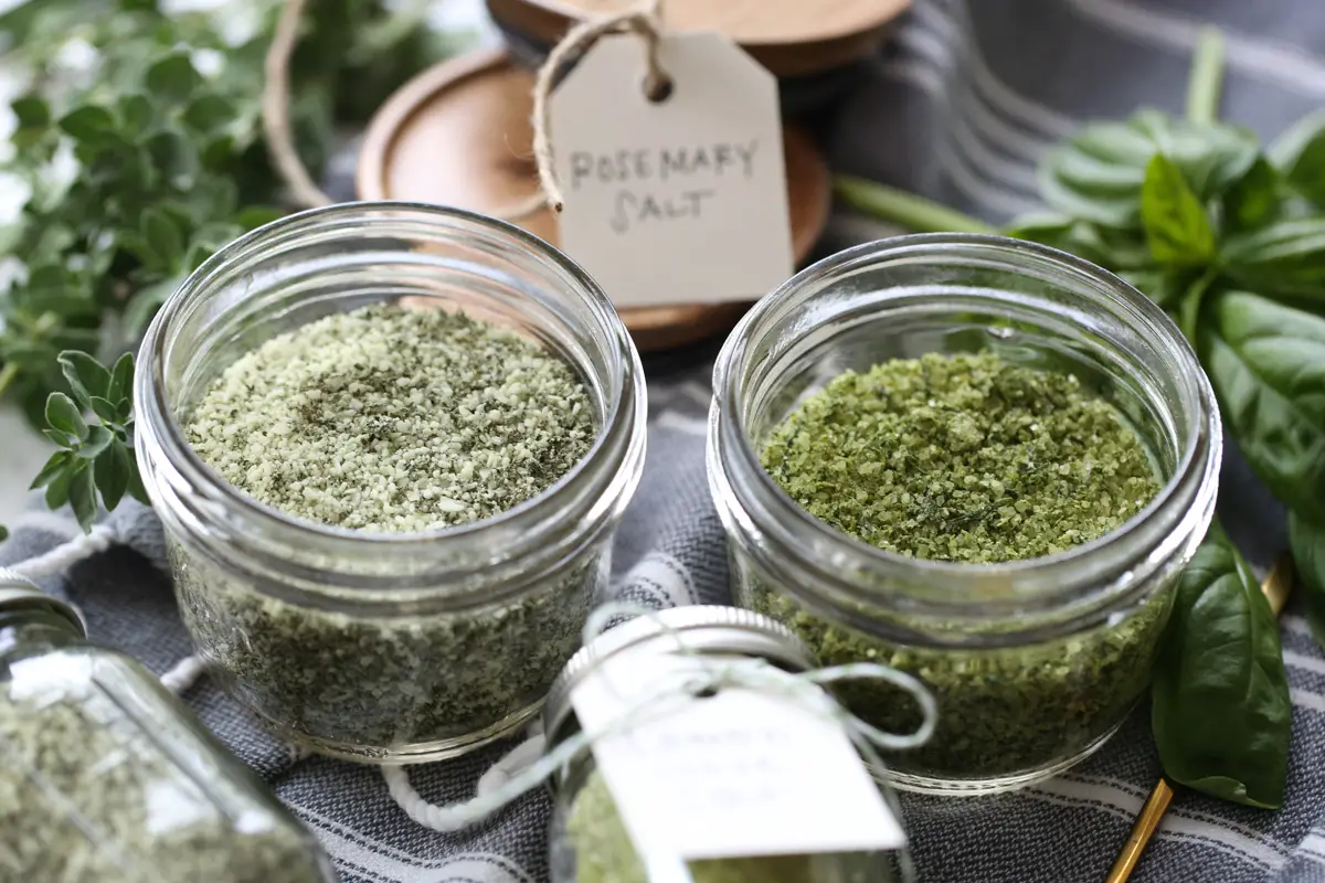 fresh herb salt in jars