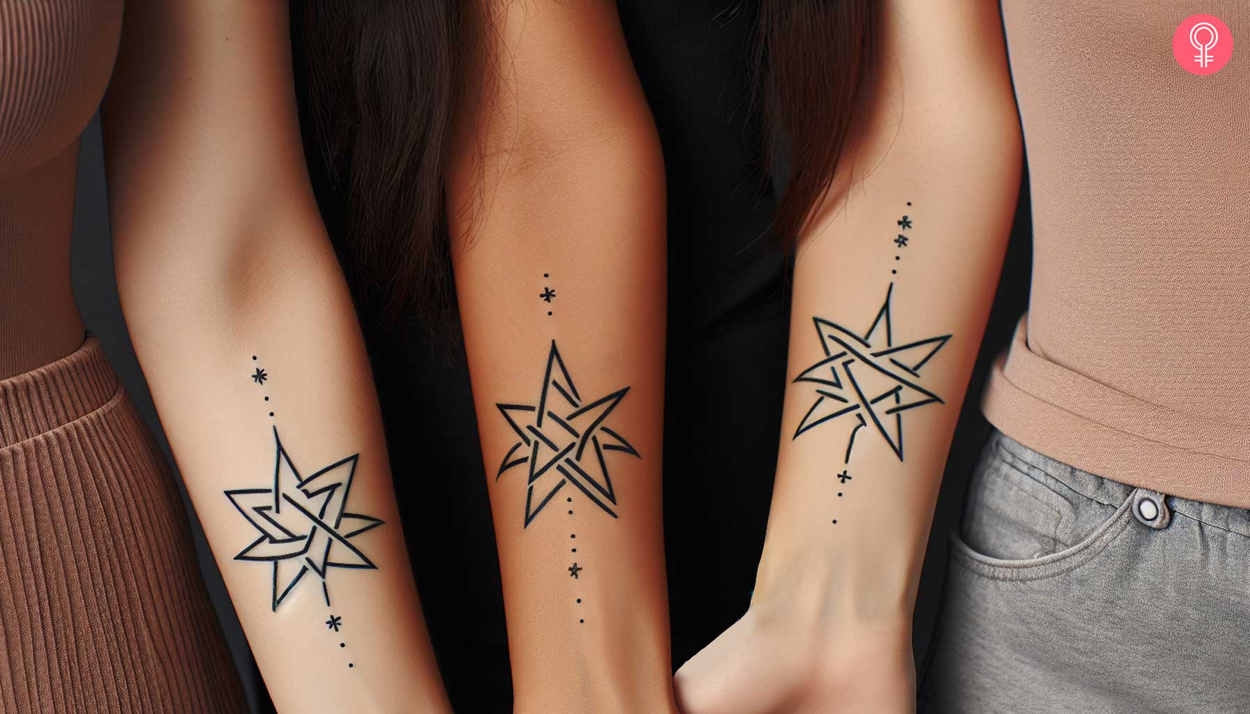 Drei Mädchen mit passenden Stern-Tattoos auf dem Unterarm