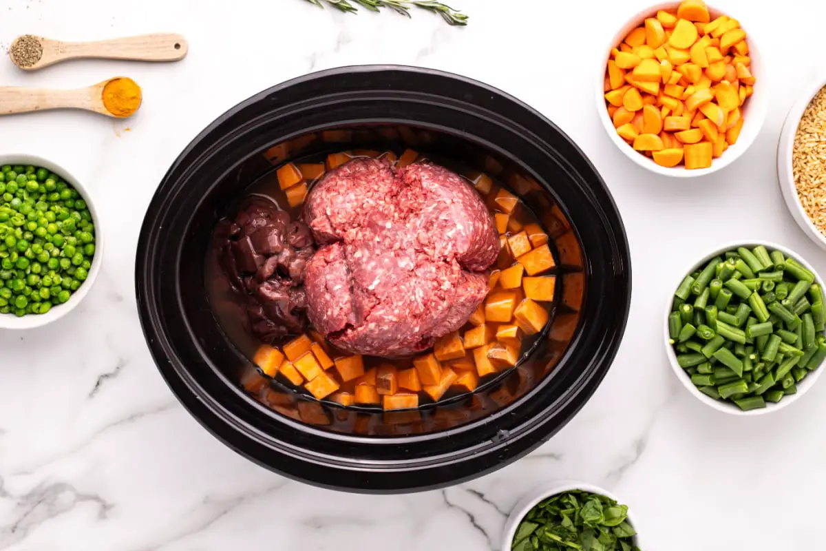 Zutaten für selbstgemachtes Hundefutter im Slow Cooker