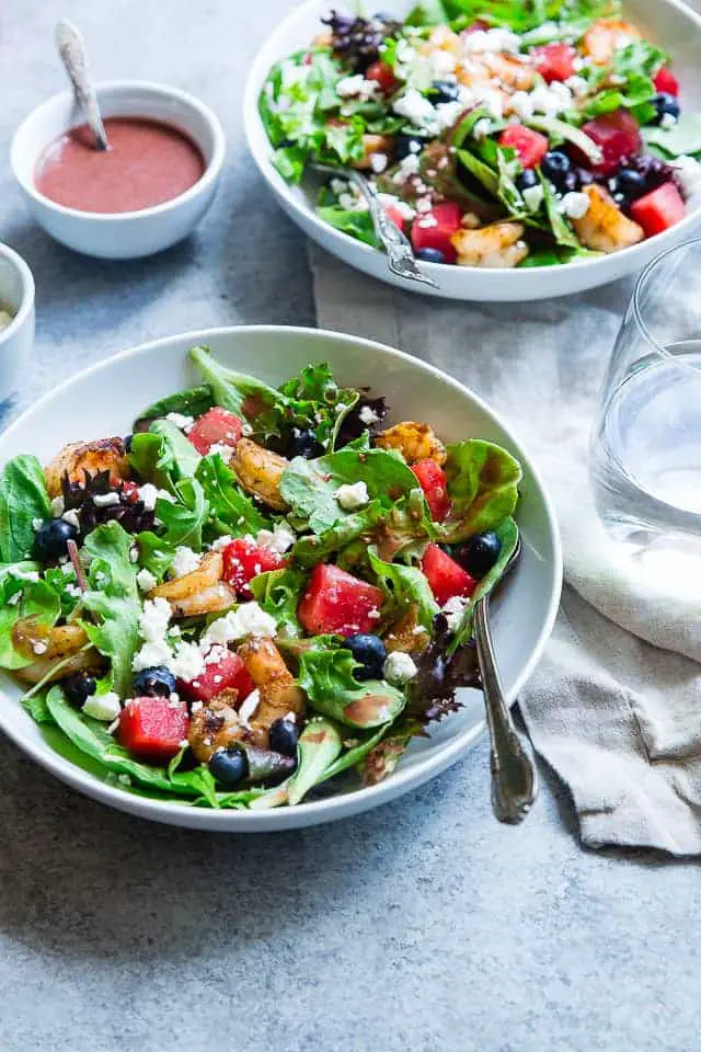 Wassermelonen-Feta-Salat mit Cajun-Garnelen