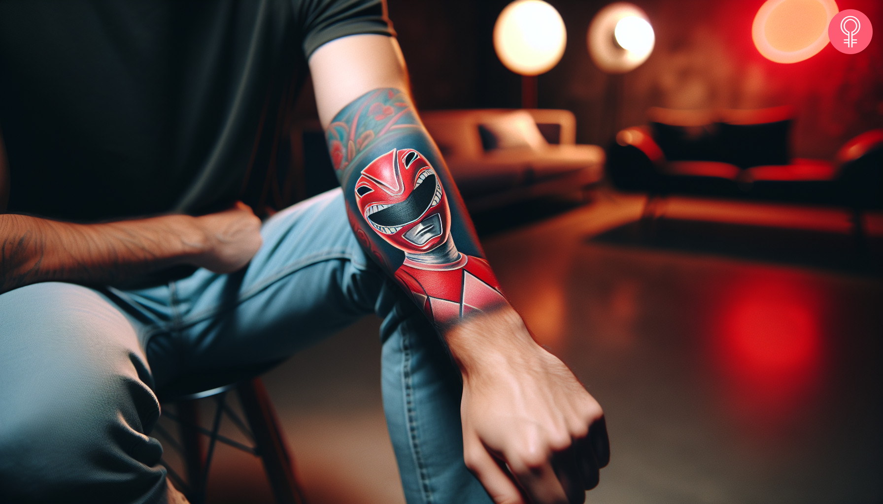 Mighty Morphin Power Ranger Tattoo mit dem Roten Ranger auf der Rückseite des Unterarms