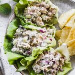 The best tuna salad in lettuce cups on plate