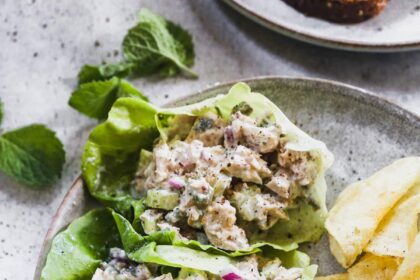 The best tuna salad in lettuce cups on plate