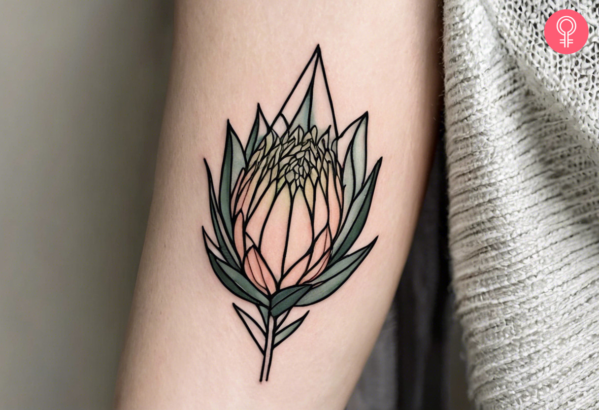 Ein geometrisches Protea-Tattoo