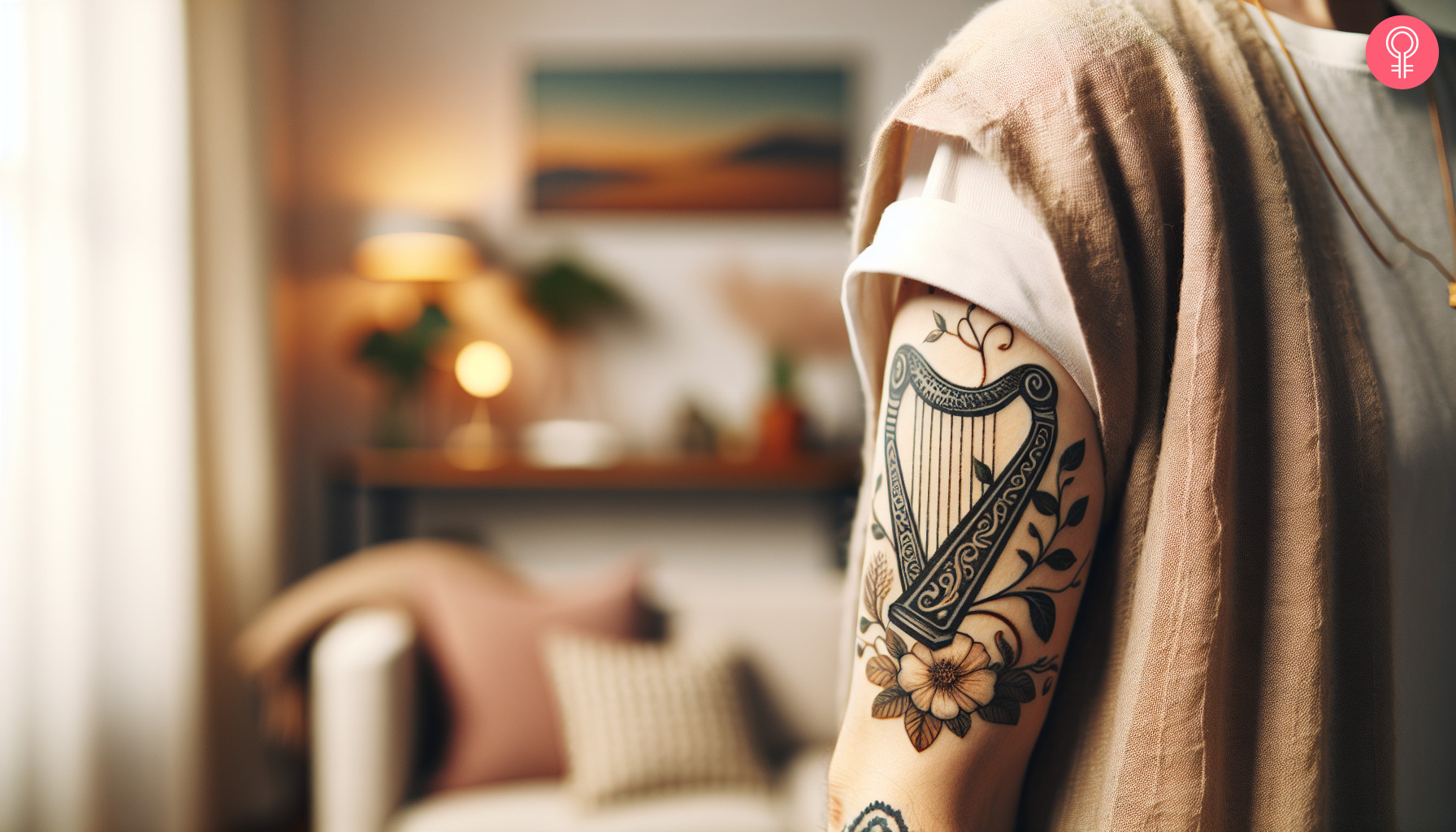 Traditionelles amerikanisches Harfentattoo am Arm