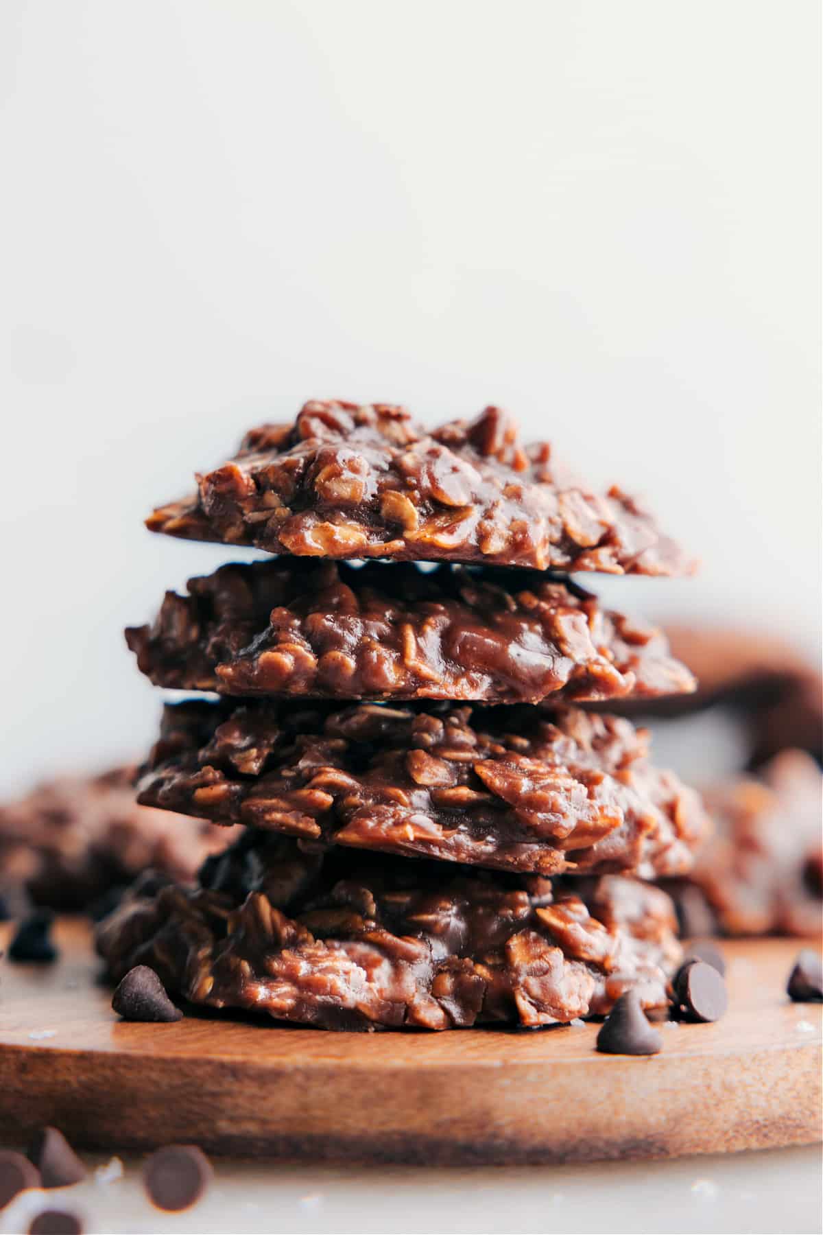 Stacked no bake cookies ready to be enjoyed.