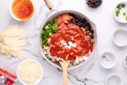 pizza ingredients in a pan