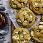 Overhead shot of baked pistachio pudding cookies.