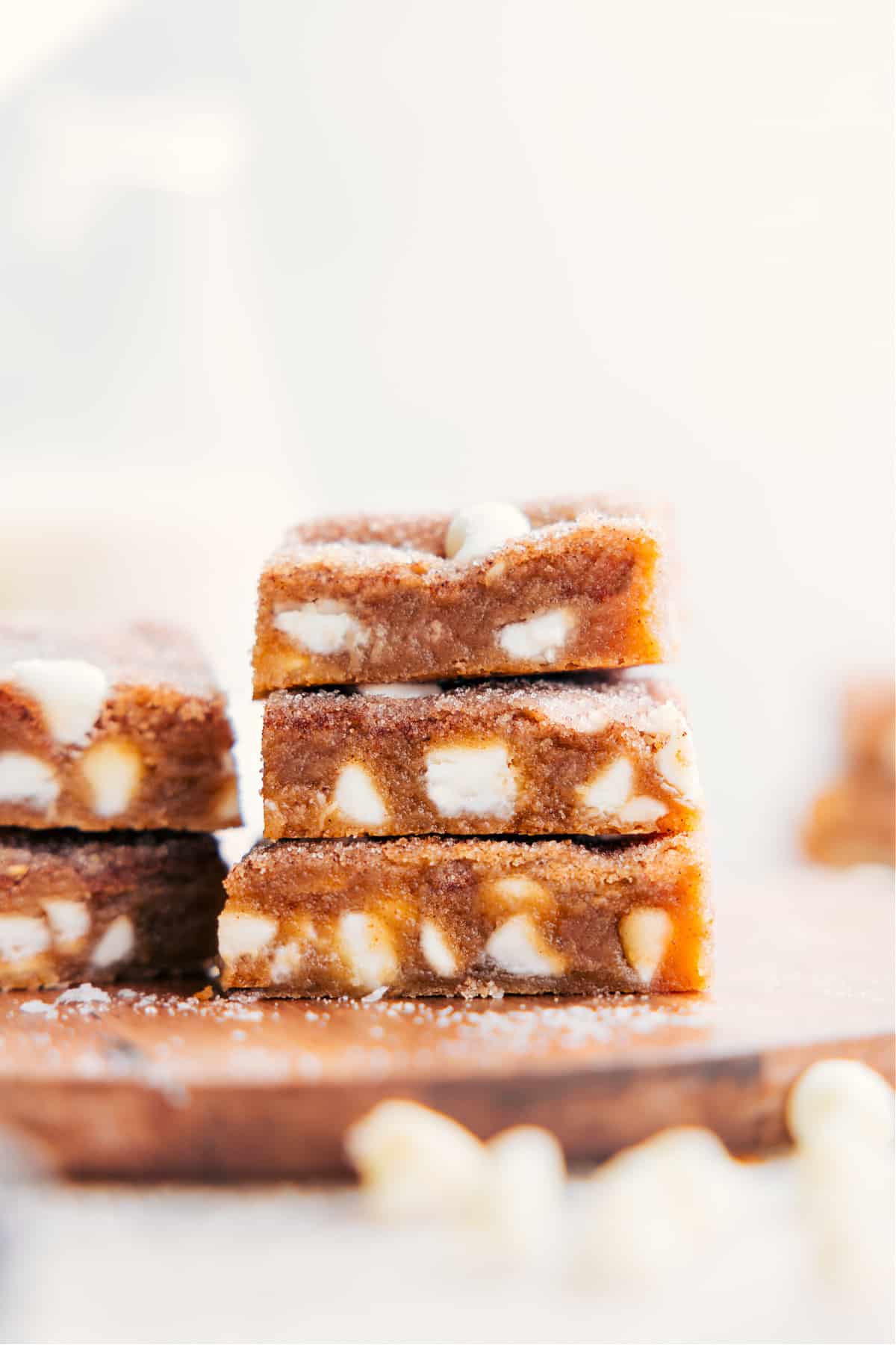 The best Snickerdoodle Blondies stacked on top of each other ready to be enjoyed.